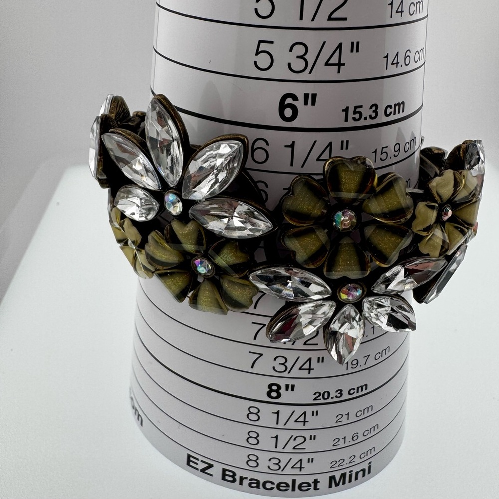 Vintage Glass Floral Crystal Statement Bracelet Heavy Show Stopper